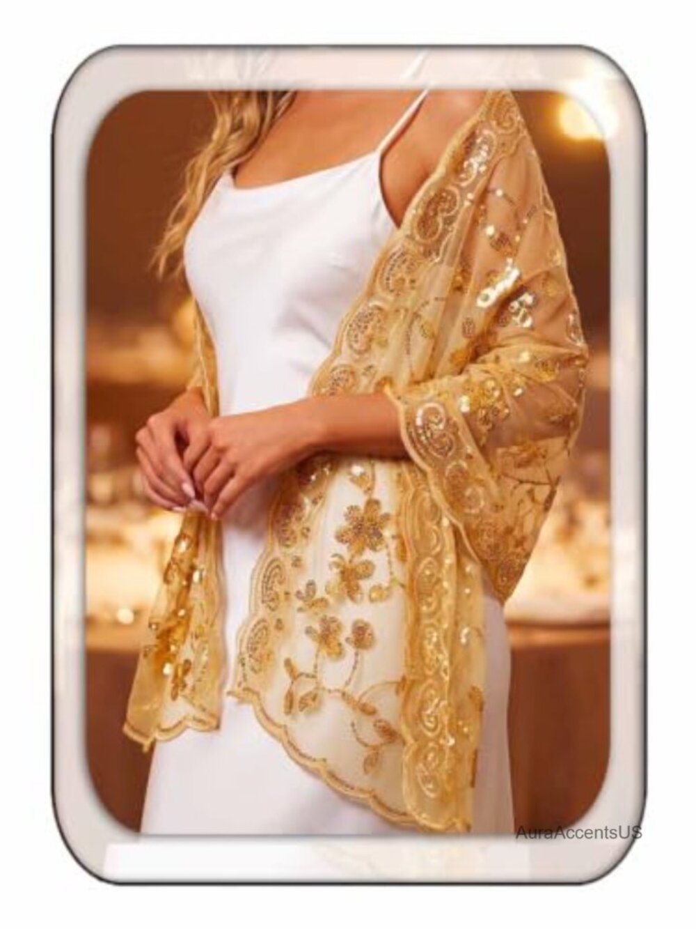 Sequin Sheer Pashmina Shawl Wrap for Wedding Bridal Evening Dress